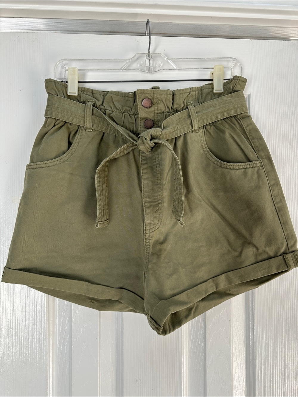 Abercrombie and Fitch High-Waist Olive Paperbag Tie-Waist Shorts - Women